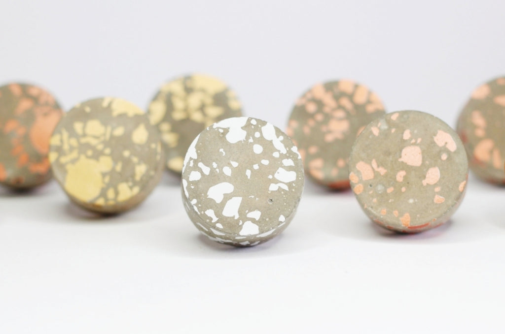 Concrete Round Cabinet Knob with Quail / Duck Egg pattern in various colours