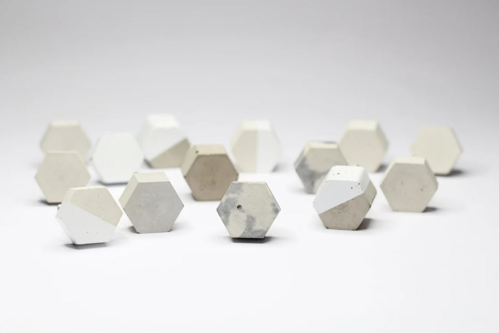 Concrete Hexagon Cabinet Knob in 40mm. Natural Grey or a variety of colours