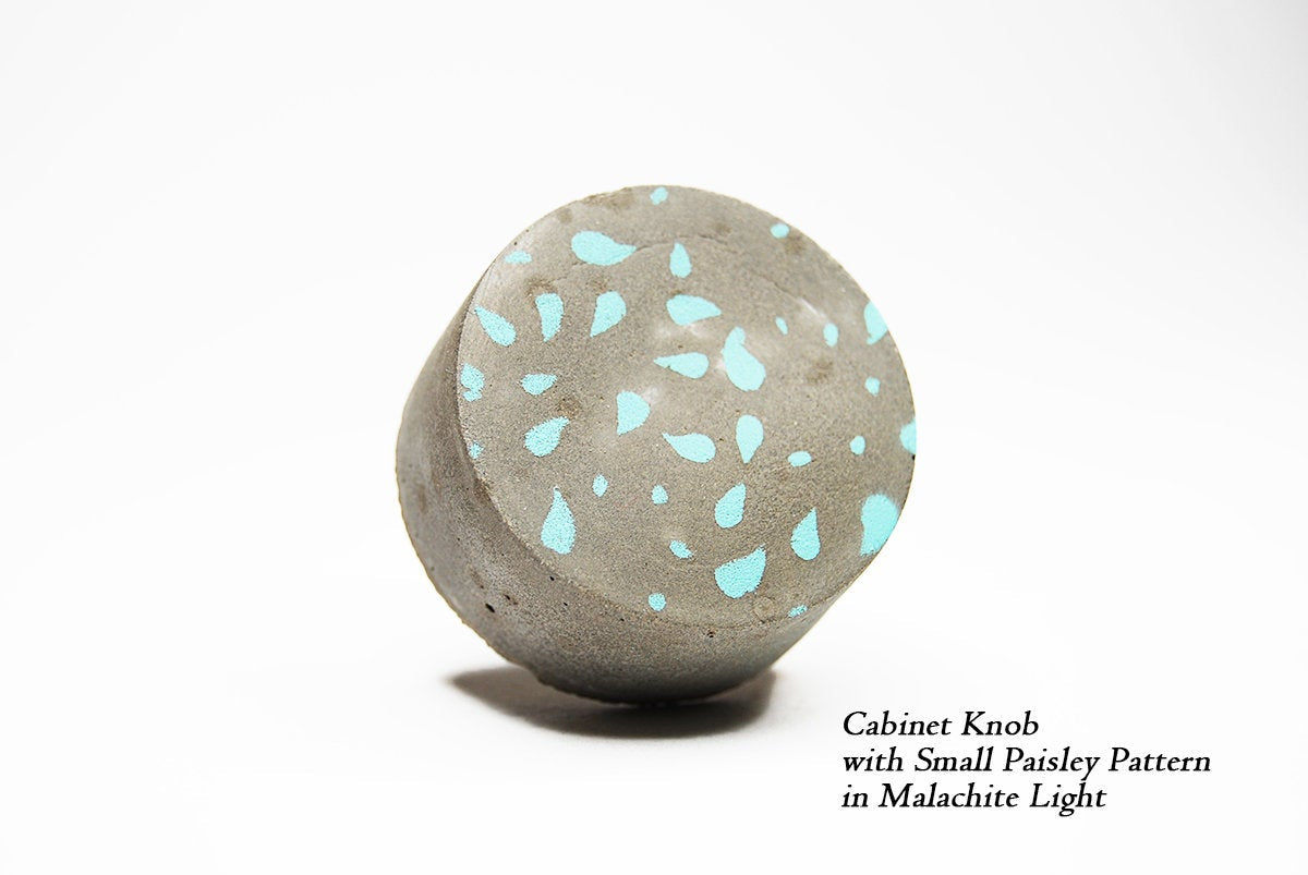 Concrete Round Cabinet Knob with small Paisley pattern. Various colours. Wall Hook available