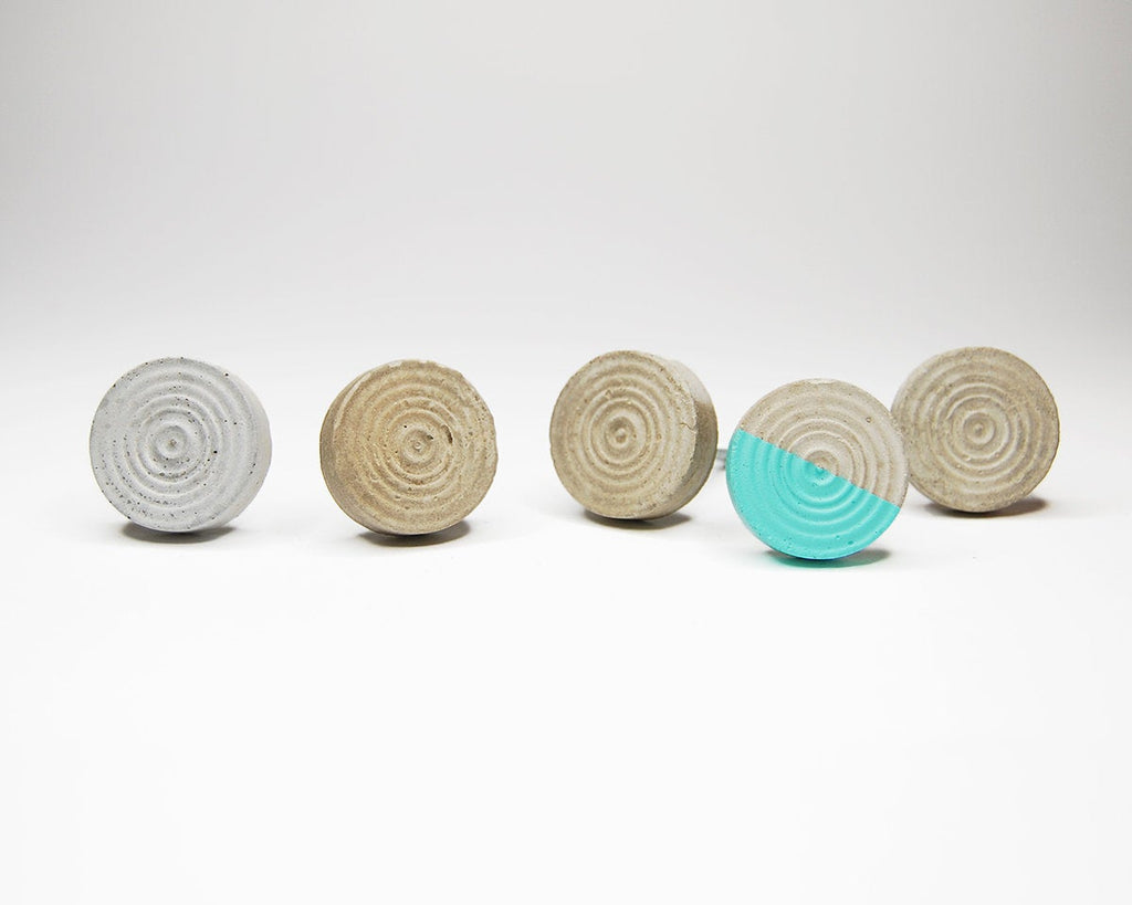 Round / Spiral Cabinet Knob from Concrete. Natural Grey or a variety of colours.