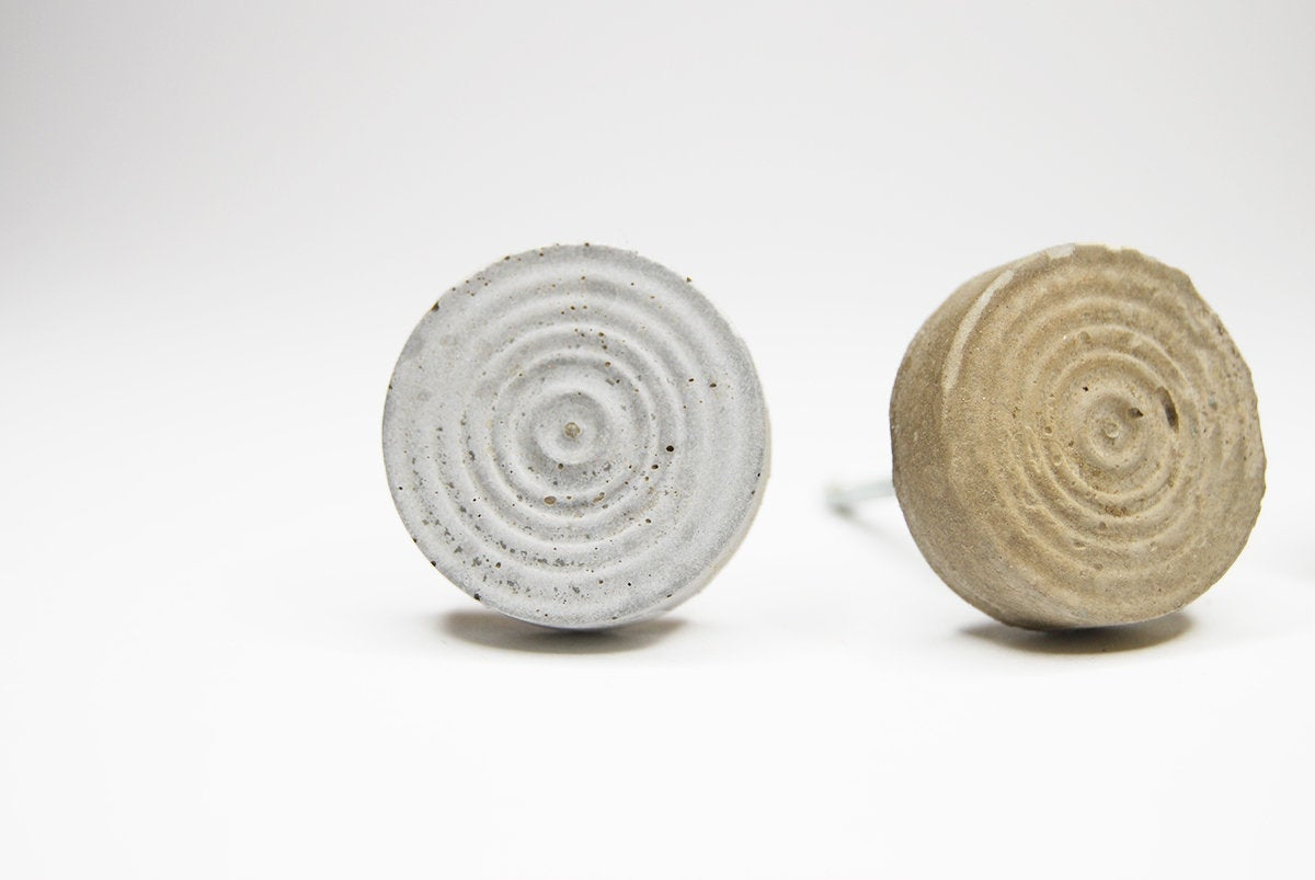 Round / Spiral Cabinet Knob from Concrete. Natural Grey or a variety of colours.