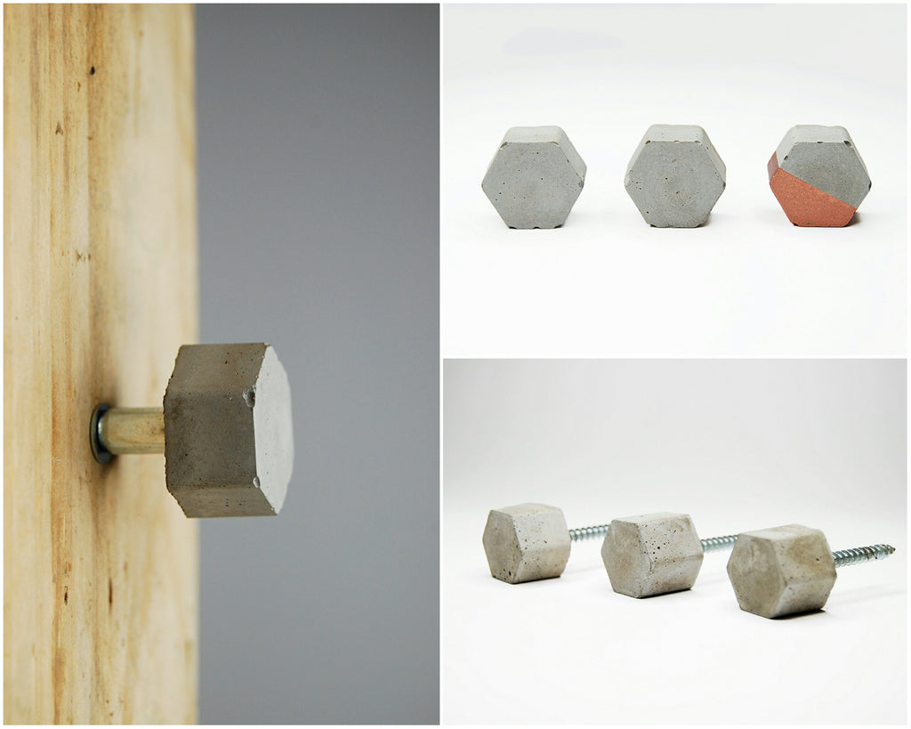 Cabinet Knob - Small 25mm Concrete Hex / Hexagon. Natural Grey or a variety of colours